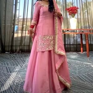 Baby Pink Silk Lengha for sale